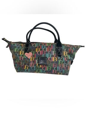 DOONEY & BOURKE BLACK SCRIBBLE HANDBAG RAINBOW ZIP SATCHEL